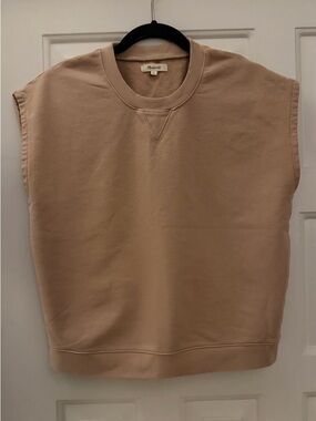 Madewell French Terry Sleeveless Sweatshirt Crewneck Sweater in Warm Tan